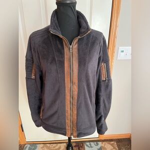 Women’s KUHL black Moto-Vation flight fleece full zip faux leather jacket. Large